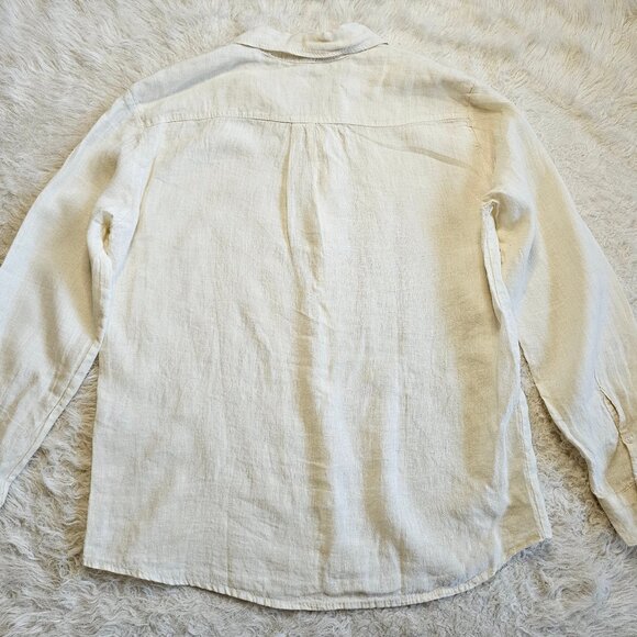 Focus Woman 100% Linen Cream Button Up Boyfriend Shirt Size M - Picture 3 of 10